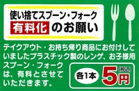 テイクアウト　プラスチックレンゲ（スプーン）【有料化】のお願い